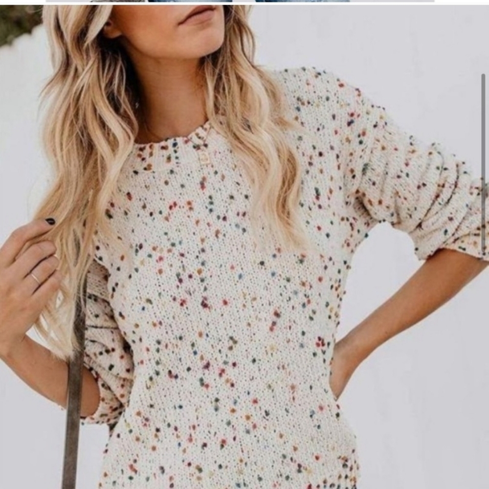 SEVEN 7 FOR ALL MANKIND SWEATER CONFETTI POM MULTI COLOR CREW NECK SZ LARGE